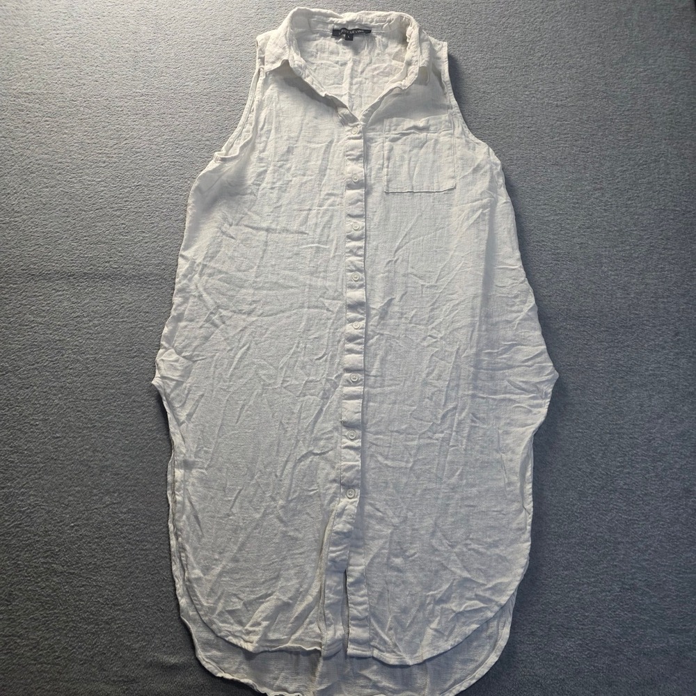Shirt Dress Larry Levine Sleeveless Button Front Womens L White Tunic Lagenlook